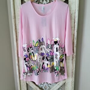 Mac & Belle Women's 3/4 Sleeve High Low Tunic T-Shirt Graphic Pink Easter Bunny